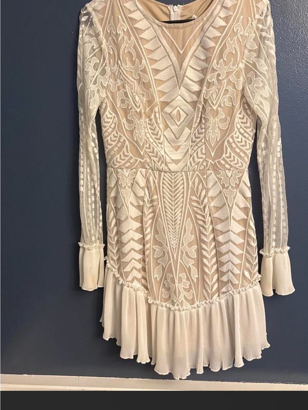 Embroidered Cream Long-Sleeve Mini Dress